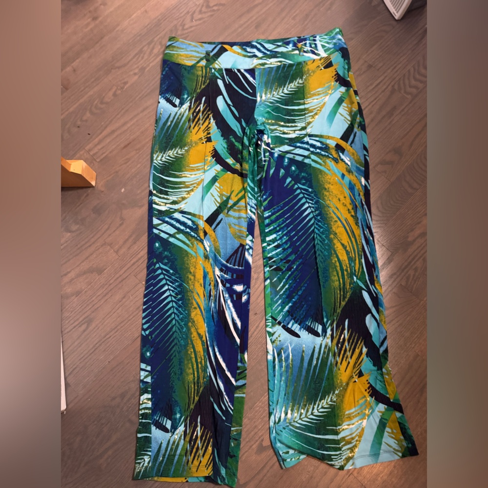 Cache Y2K Jungle Blue and Green‎ Patterned Pants side zip pants size 14
